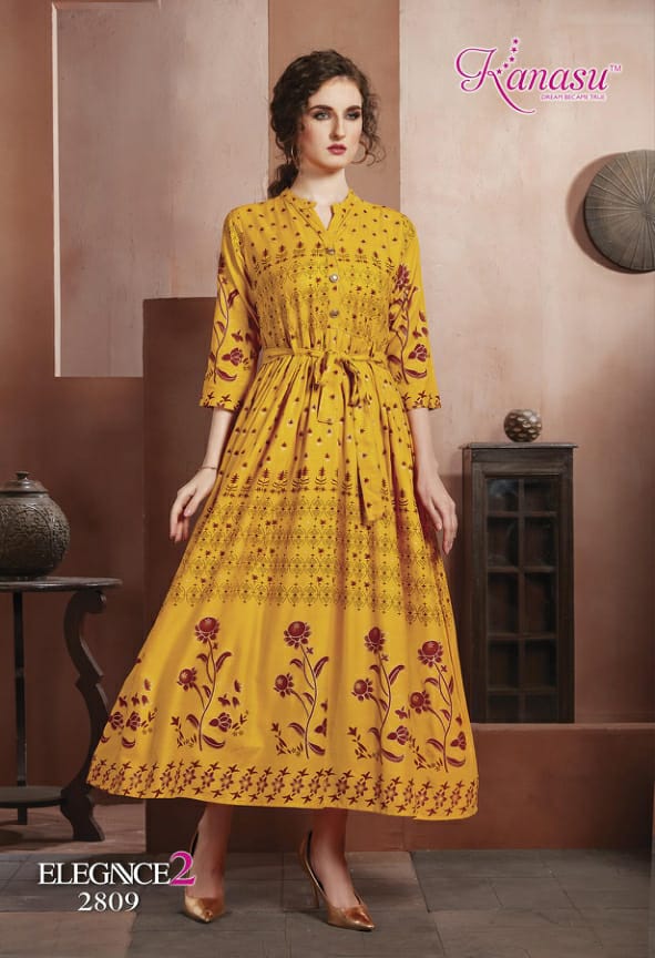 Kanasu Elegance 2 Heavy Rayon Gold Printed Designer Stylish Kurti Collection